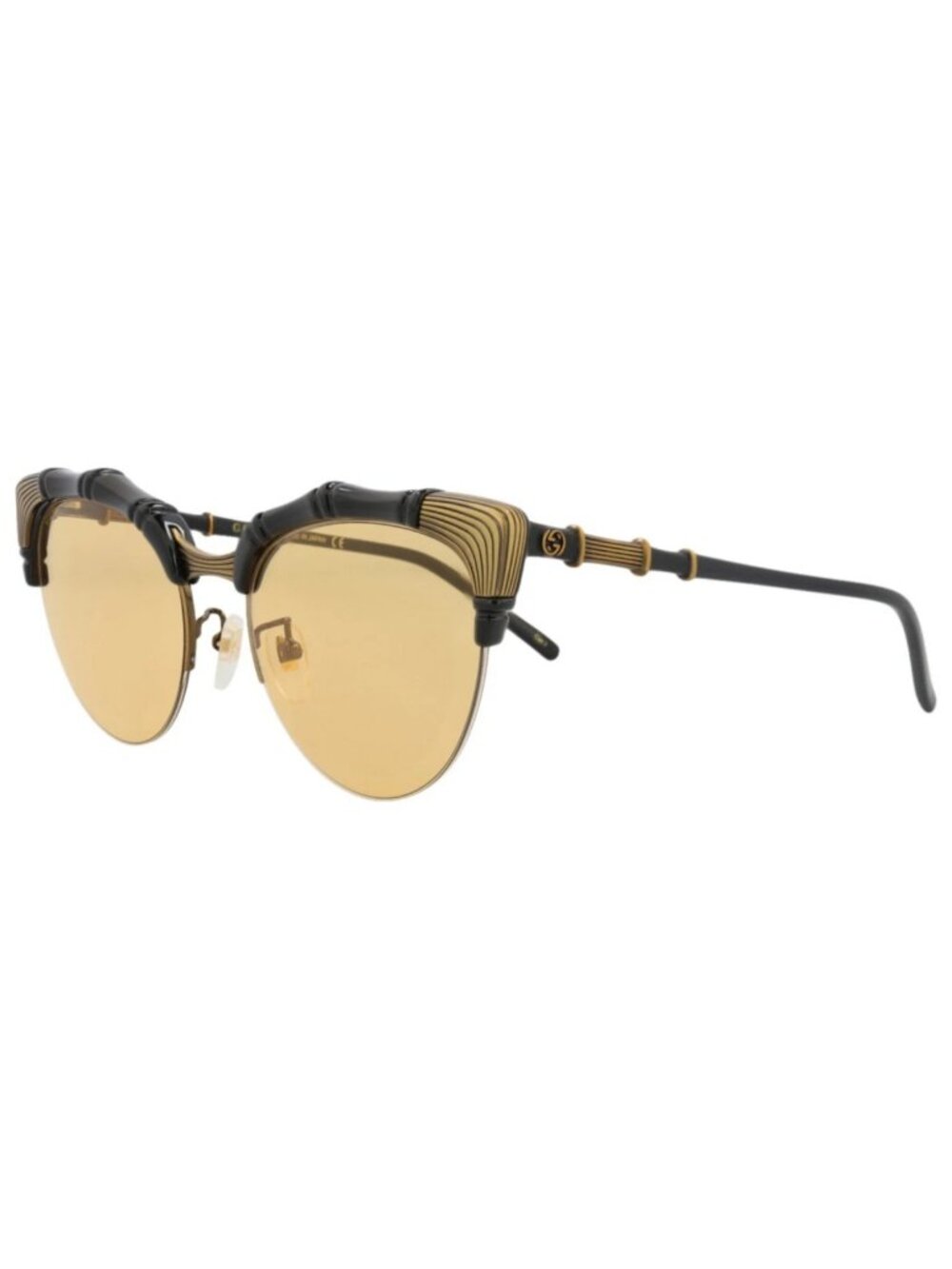 New Gucci Women's Sunglasses Cat Eye Injection Frame Black Black Yellow